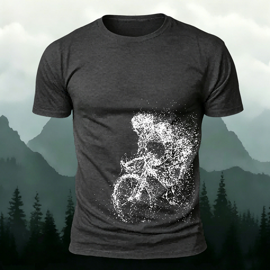 Cycling Pattern Mountain-Style Cotton Casual T-Shirt Dark Grey