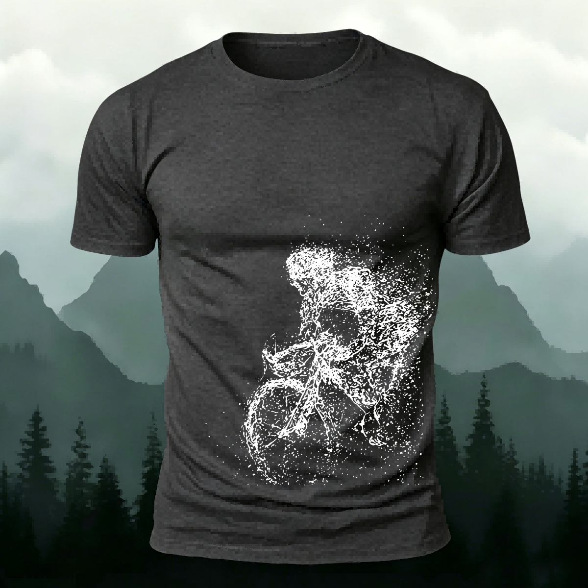 Cycling Pattern Mountain-Style Cotton Casual T-Shirt Dark Grey