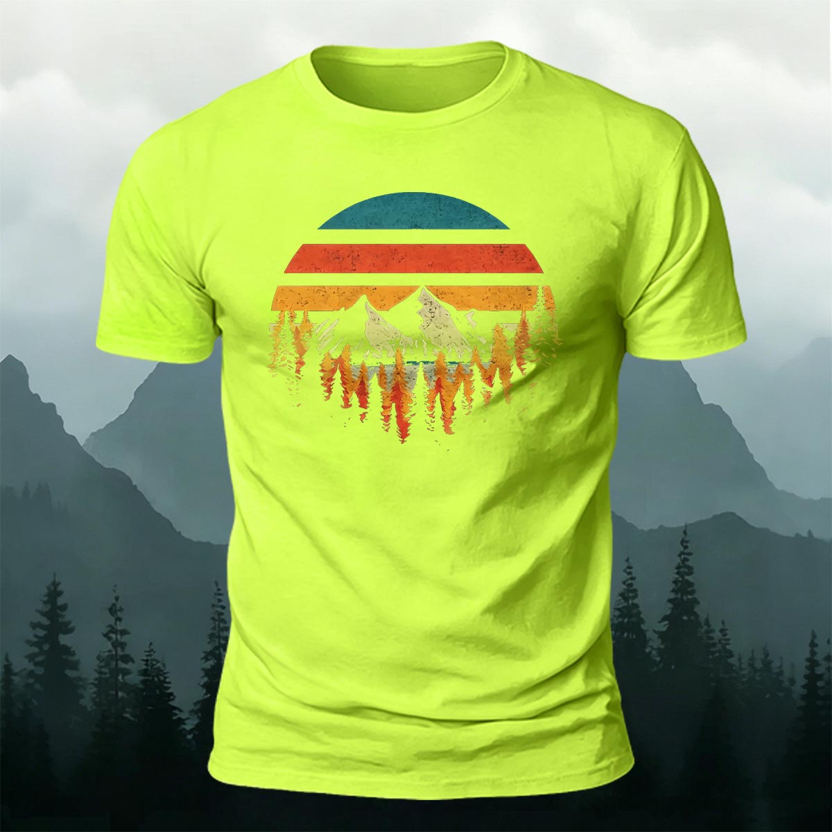 Mountain Landscape Pattern Retro Trend Cotton T-Shirt