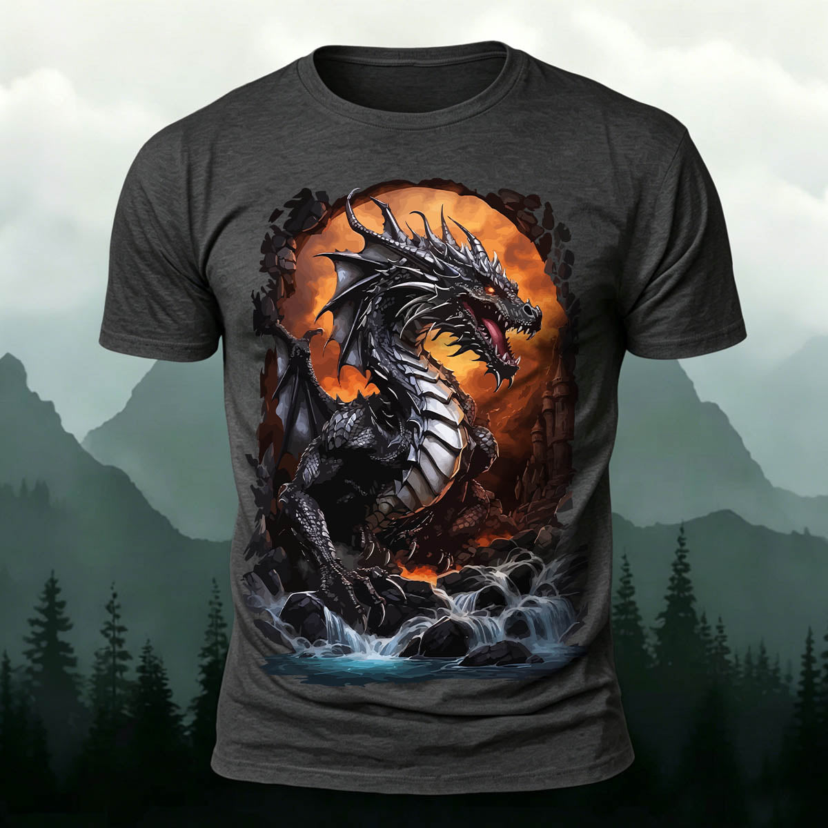 Rampaging Dinosaur Printed Casual Crew Neck T-Shirt