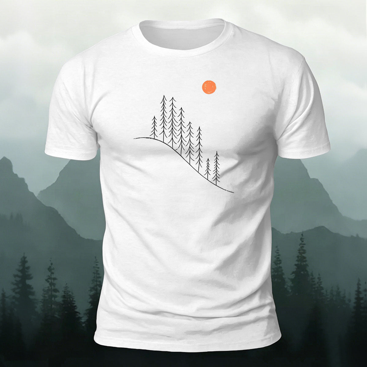 Minimalist Landscape Pattern Comfortable Premium Cotton T-shirt White