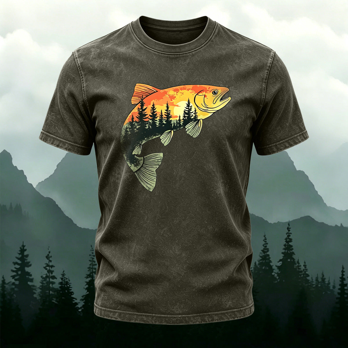 Fish Pattern Forest Style Ultra-soft Fabric T-Shirt