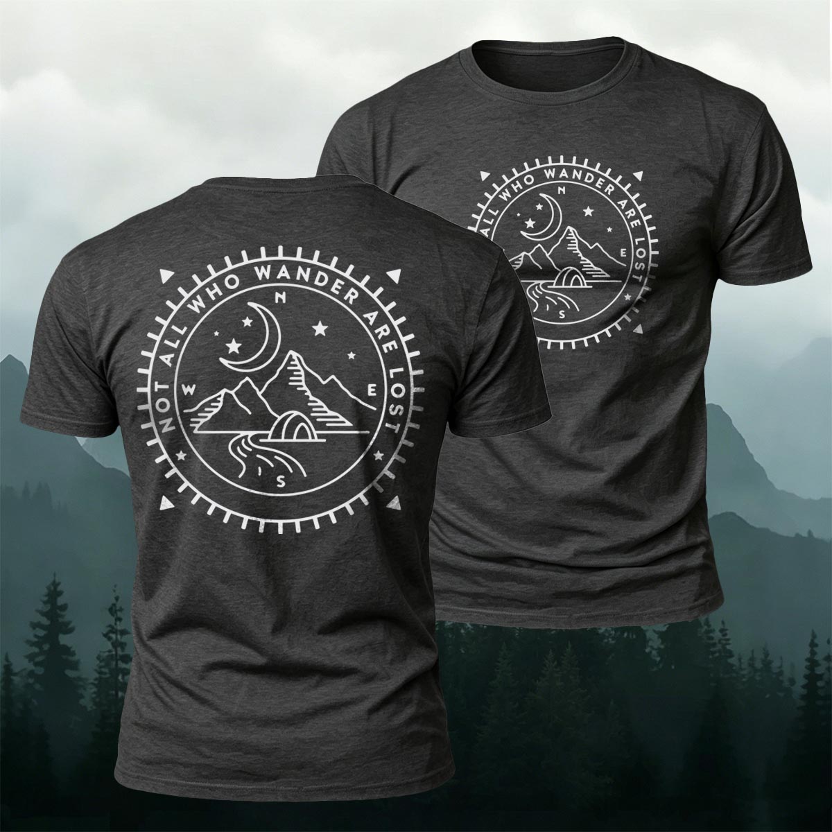Nighttime Mountain Print Casual Cotton T-Shirt