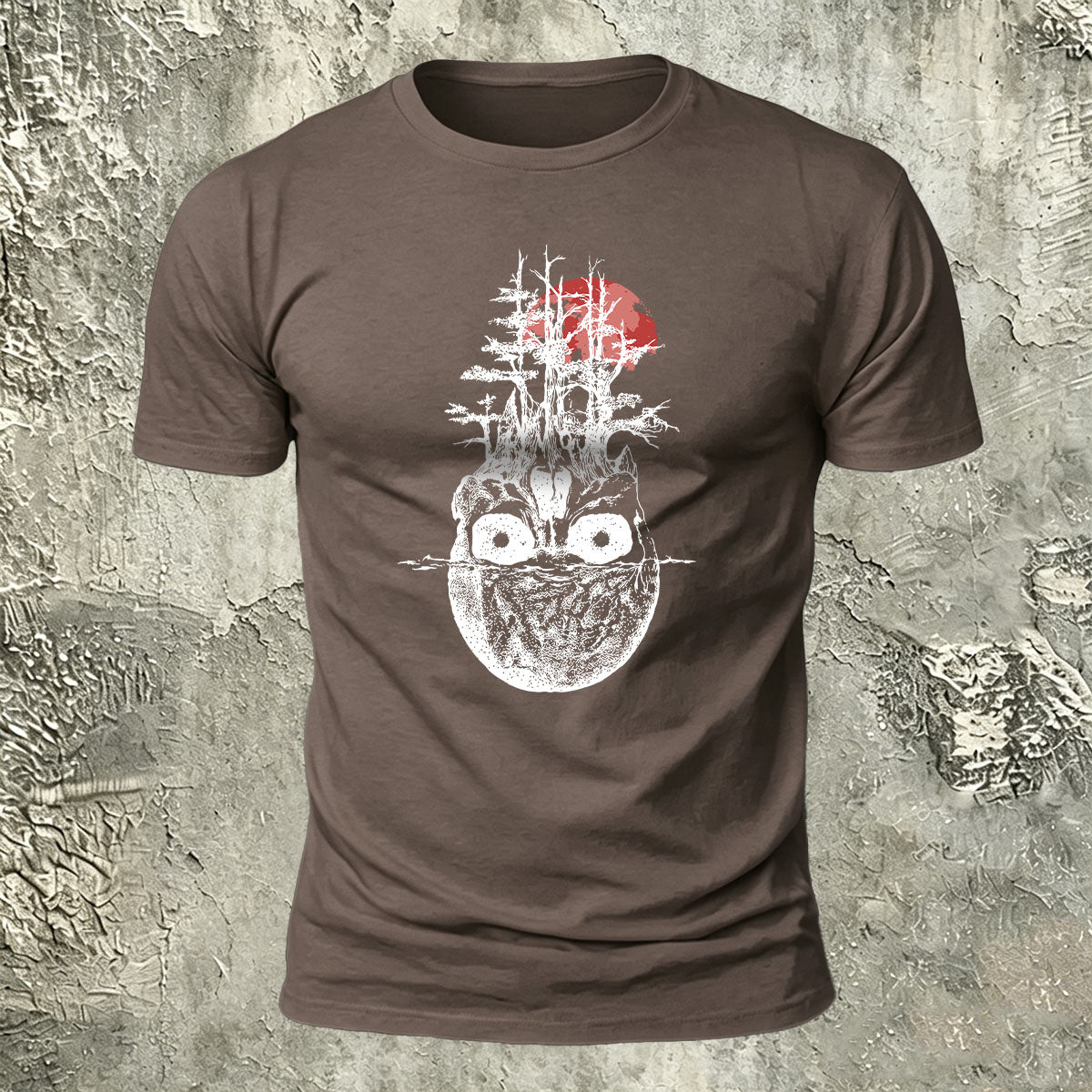 Withered Forest Skull Print Cotton Crew Neck T-Shirt