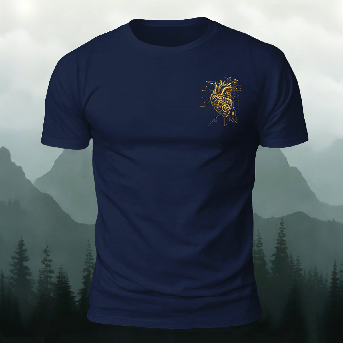 Mechanical Heart Premium Cotton fashionable T-Shirt Navy