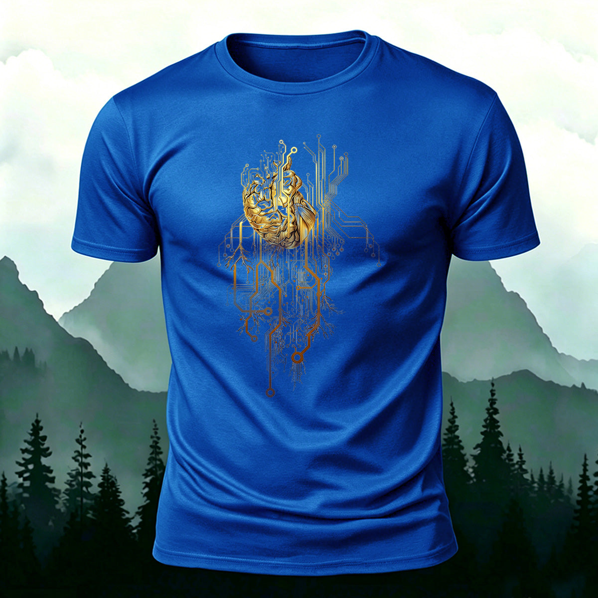 Artistic Heart Casual Washed Cotton T-Shirt Blue