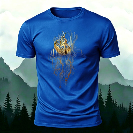 Artistic Heart Casual Washed Cotton T-Shirt Blue