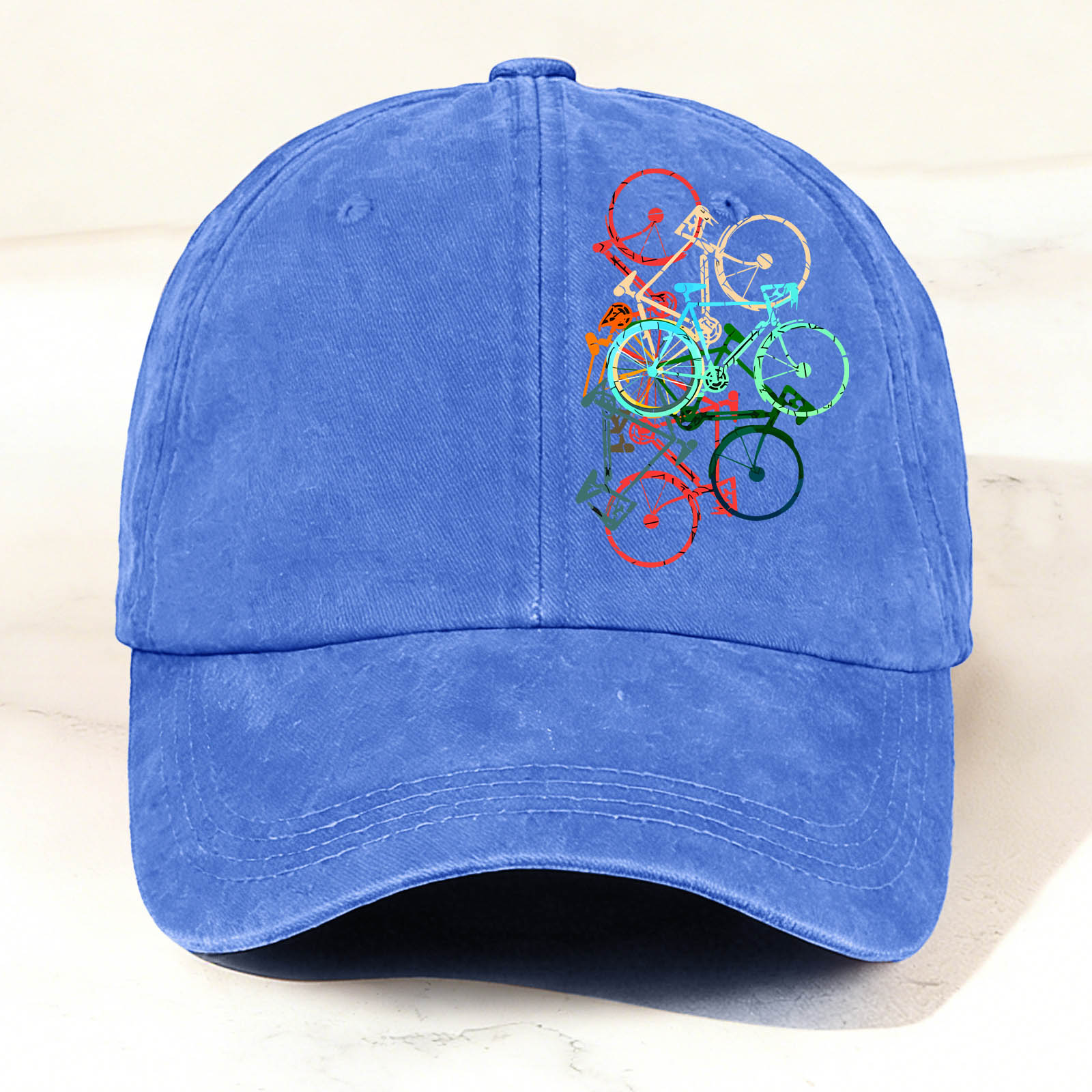 Colorful Bicycle-Printed Washed Baseball Cap