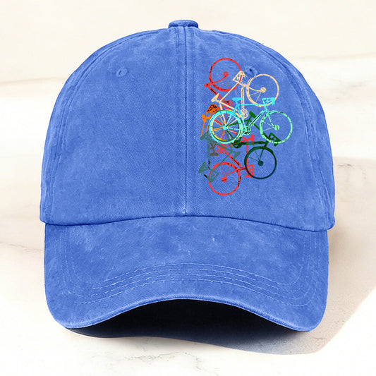 Colorful Bicycle-Printed Washed Baseball Cap