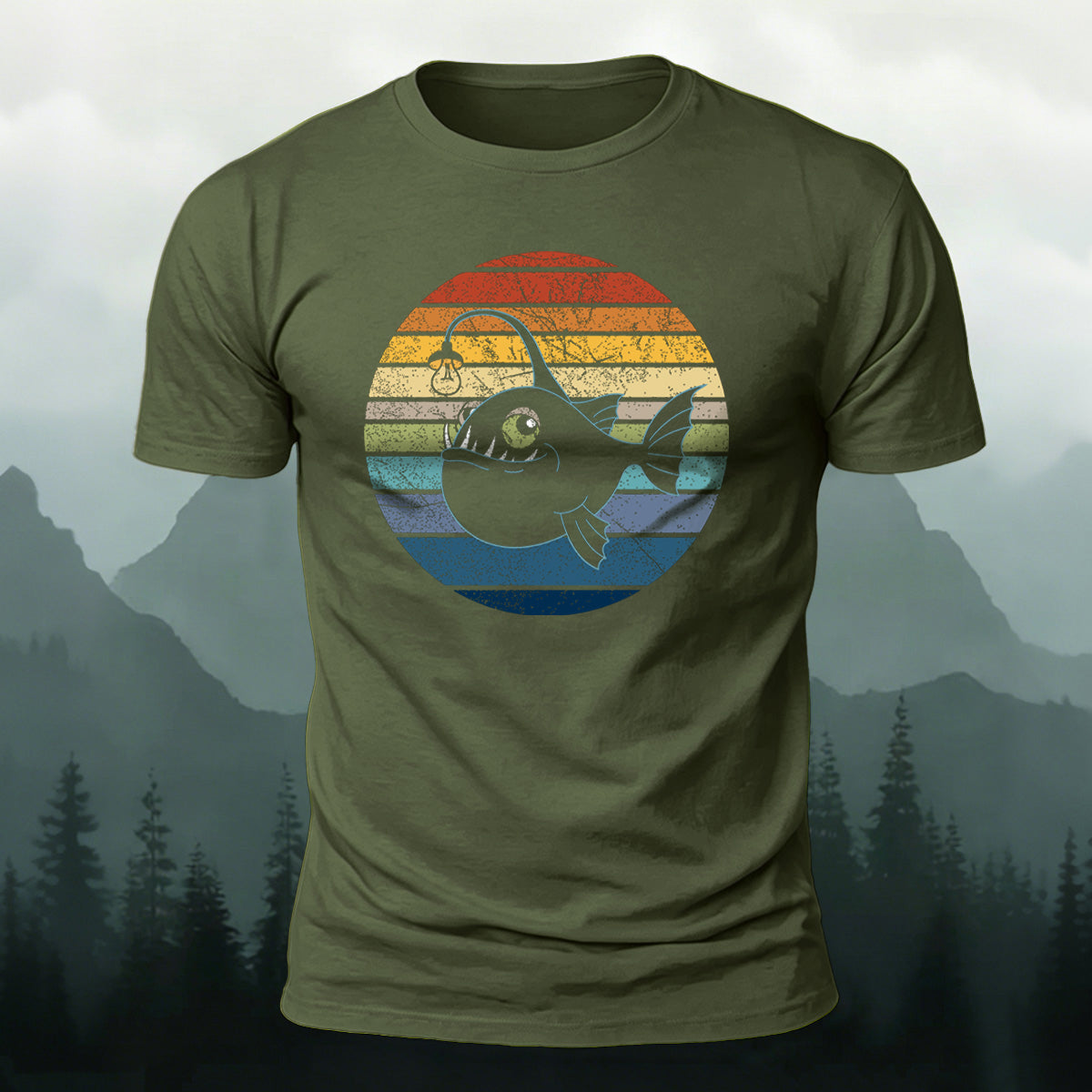 Fun Fishing by Lantern Light Print Casual Cotton T-Shirt