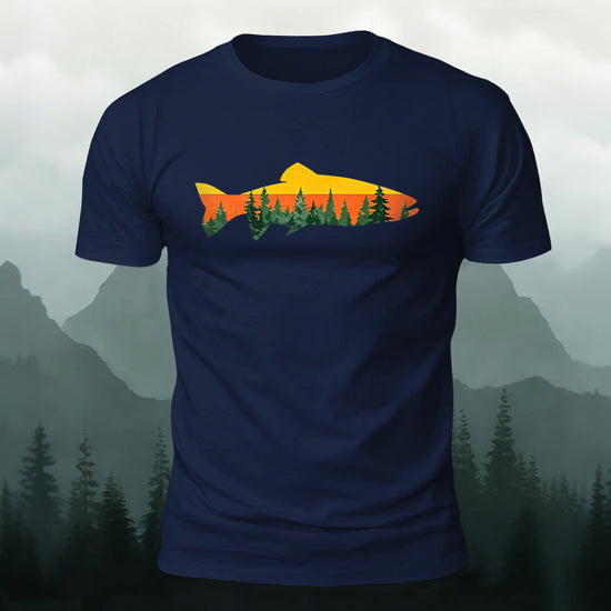 Fish Forest Printed 100% Cotton T-Shirt Navy
