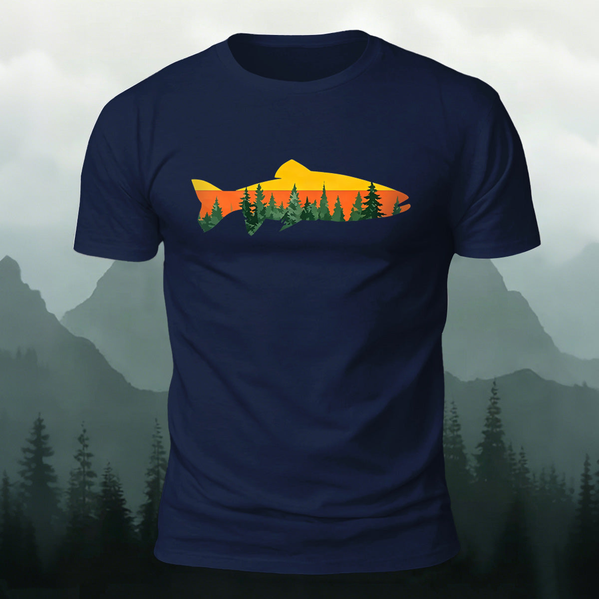Fish Forest Printed 100% Cotton T-Shirt Navy