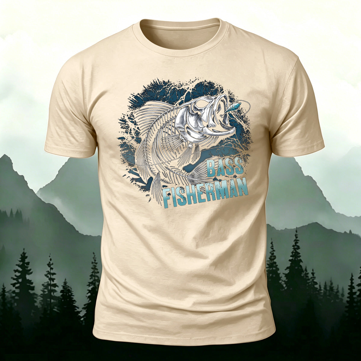 Retro Fish Fossil Print Comfortable Cotton T-Shirt