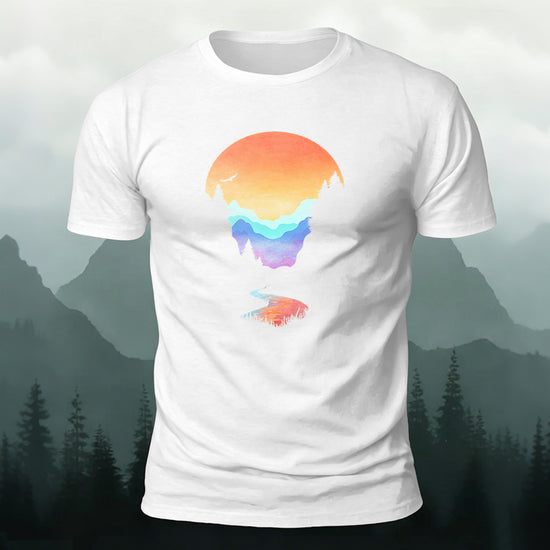 Sunset Scenery Printed Natural Style Skin-friendly T-Shirt White