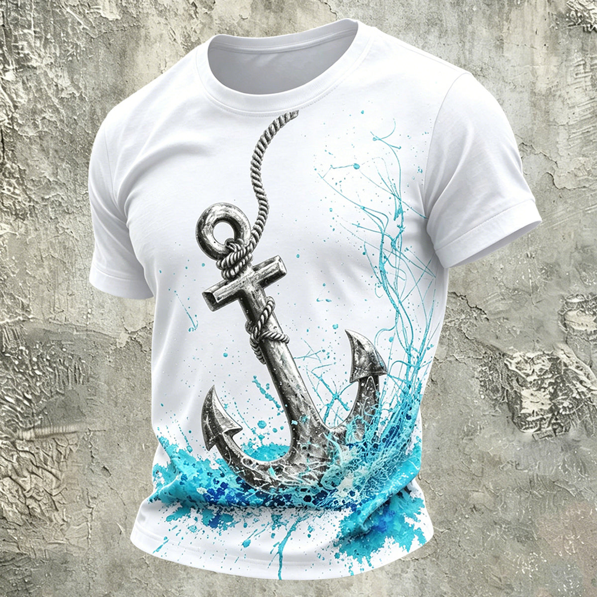 Retro Nautical Anchor Graphic Casual T-Shirt White