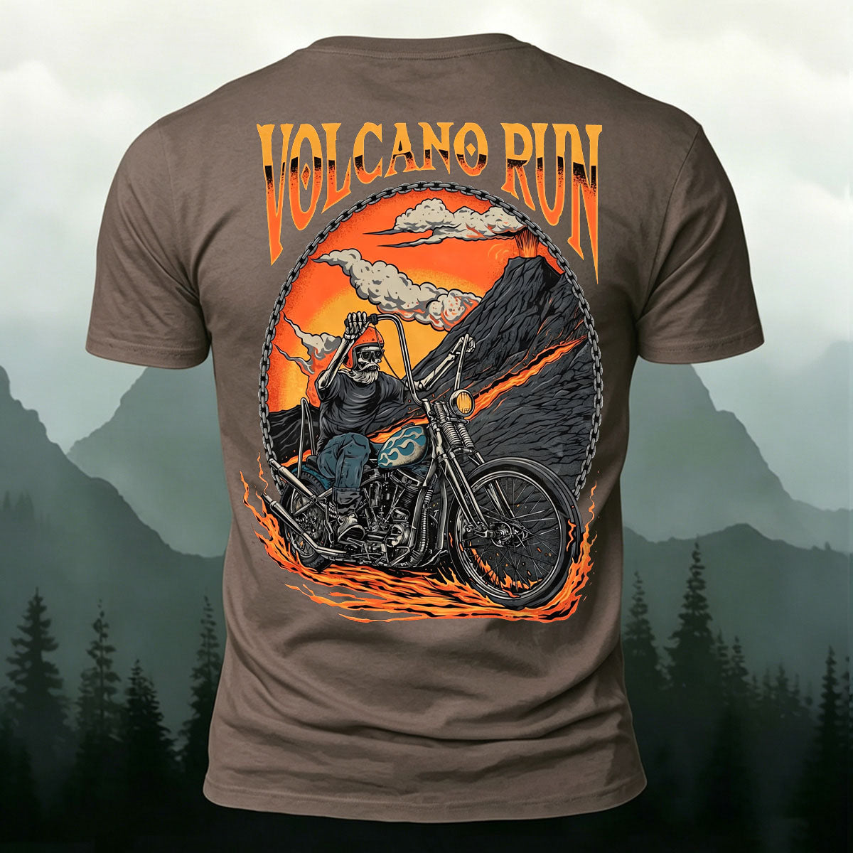 Skeleton Volcano Cycling Casual Cotton T-Shirt
