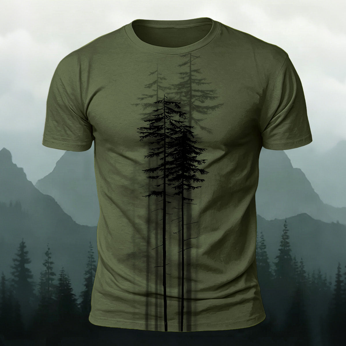 Straight Tree Pattern Retro Casual 100% Cotton Tee AMG