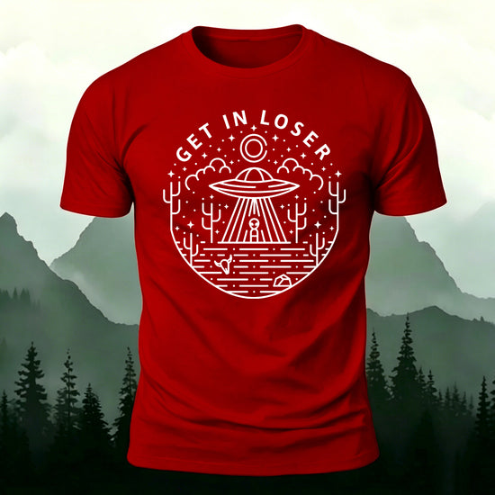 Simple Line Patterns Casual  Cotton Crew Neck T-Shirt Red