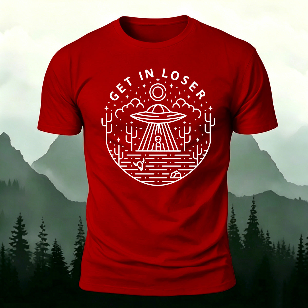 Simple Line Patterns Casual  Cotton Crew Neck T-Shirt Red