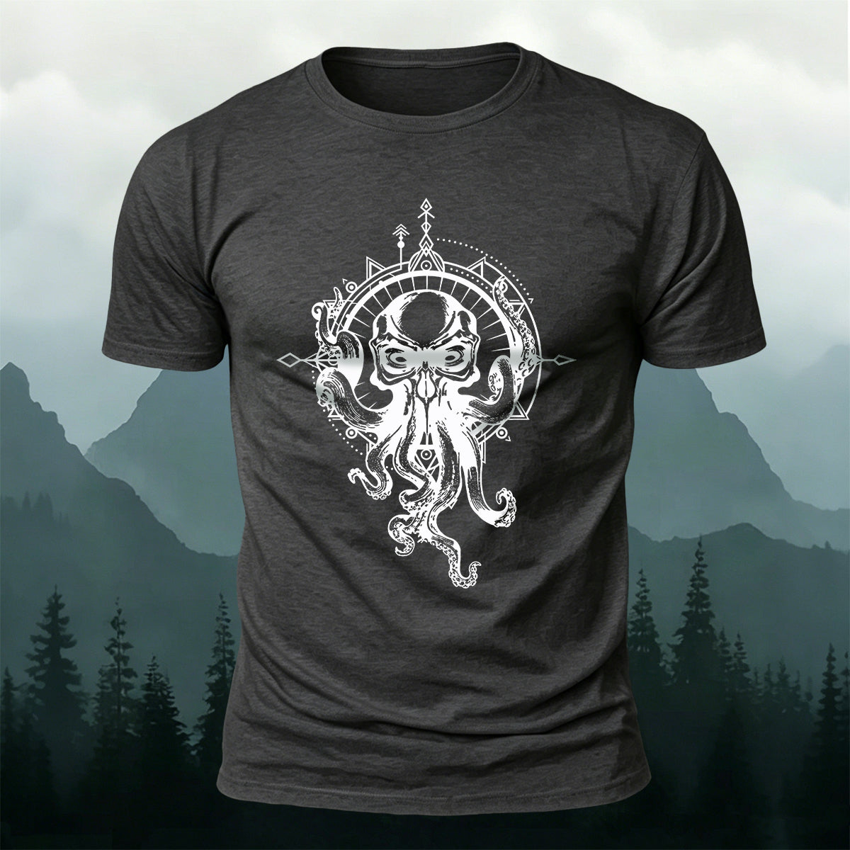Vintage Octopus Print Outdoor Cotton T-Shirt