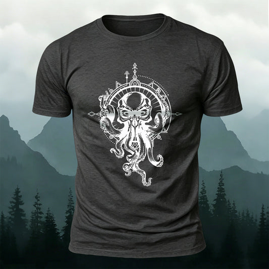Vintage Octopus Print Outdoor Cotton T-Shirt