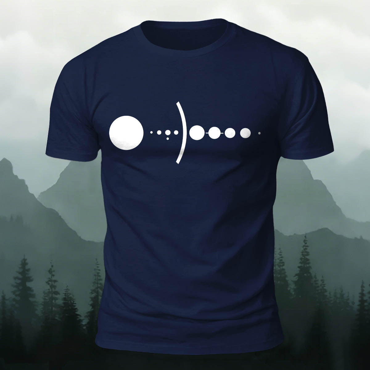 Solar System Silhouette Print  Casual  Cotton T-Shirt Navy