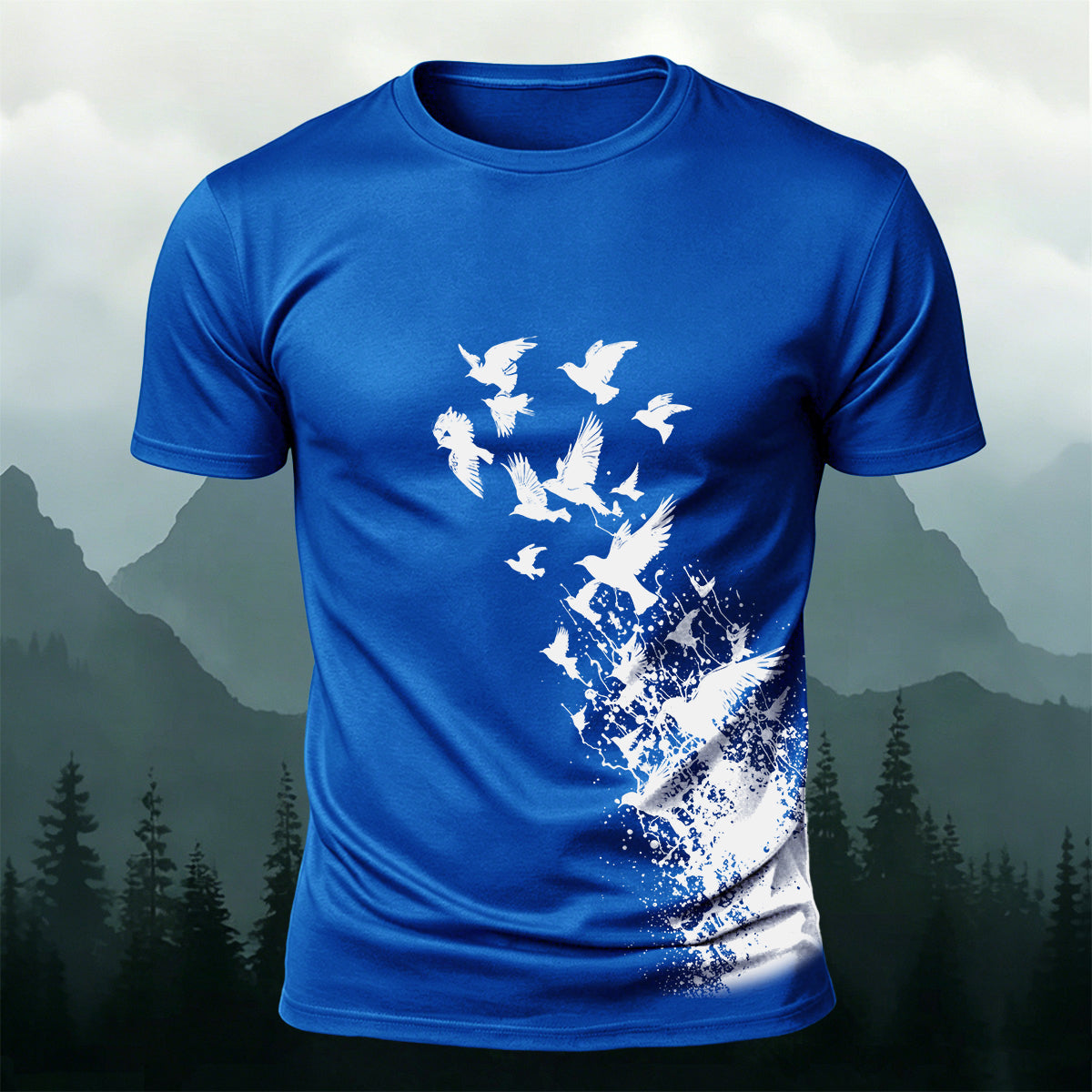 Flying Birds Print Casual 100% Cotton T-Shirt