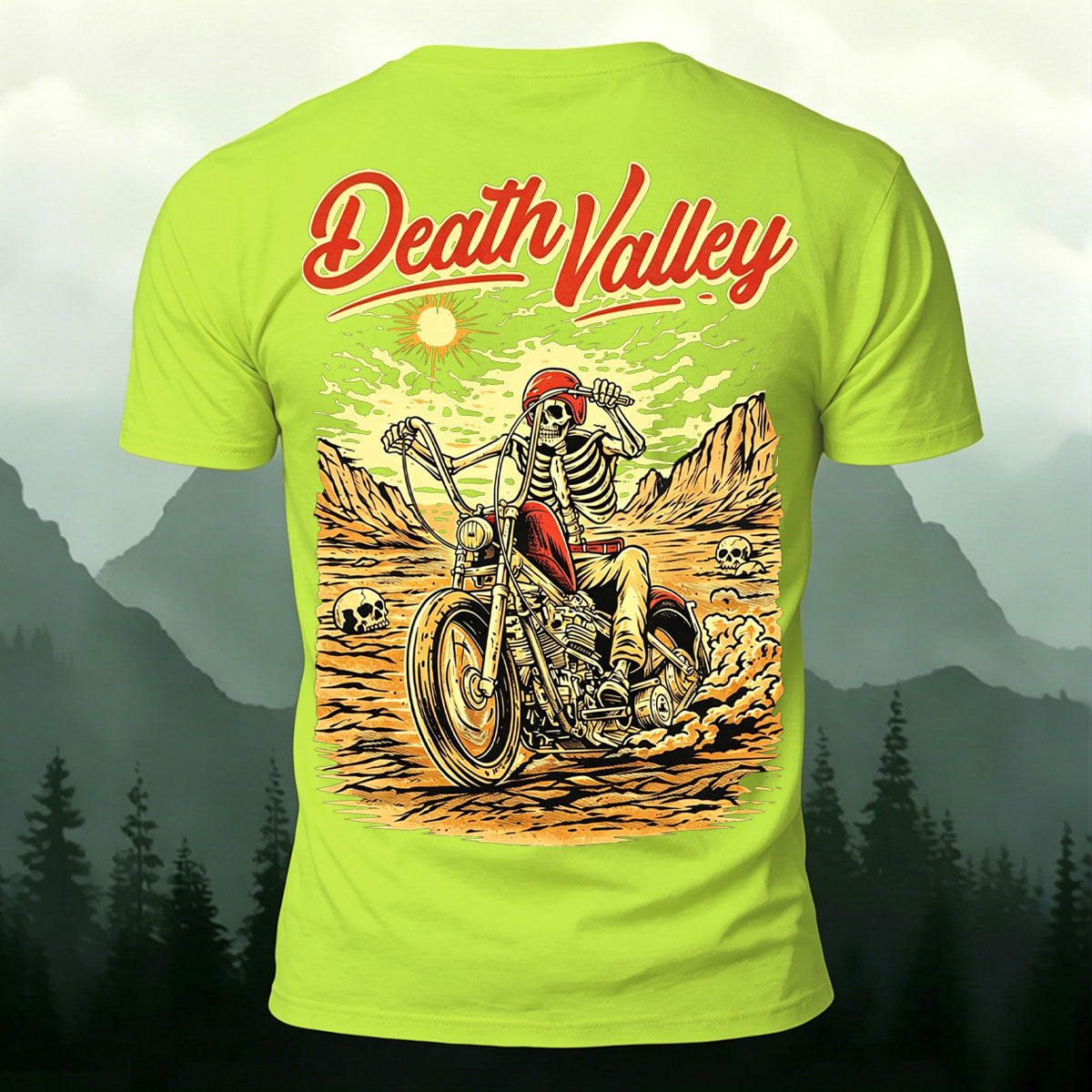 Motorcycle Skeleton Print Casual Cotton T-Shirt