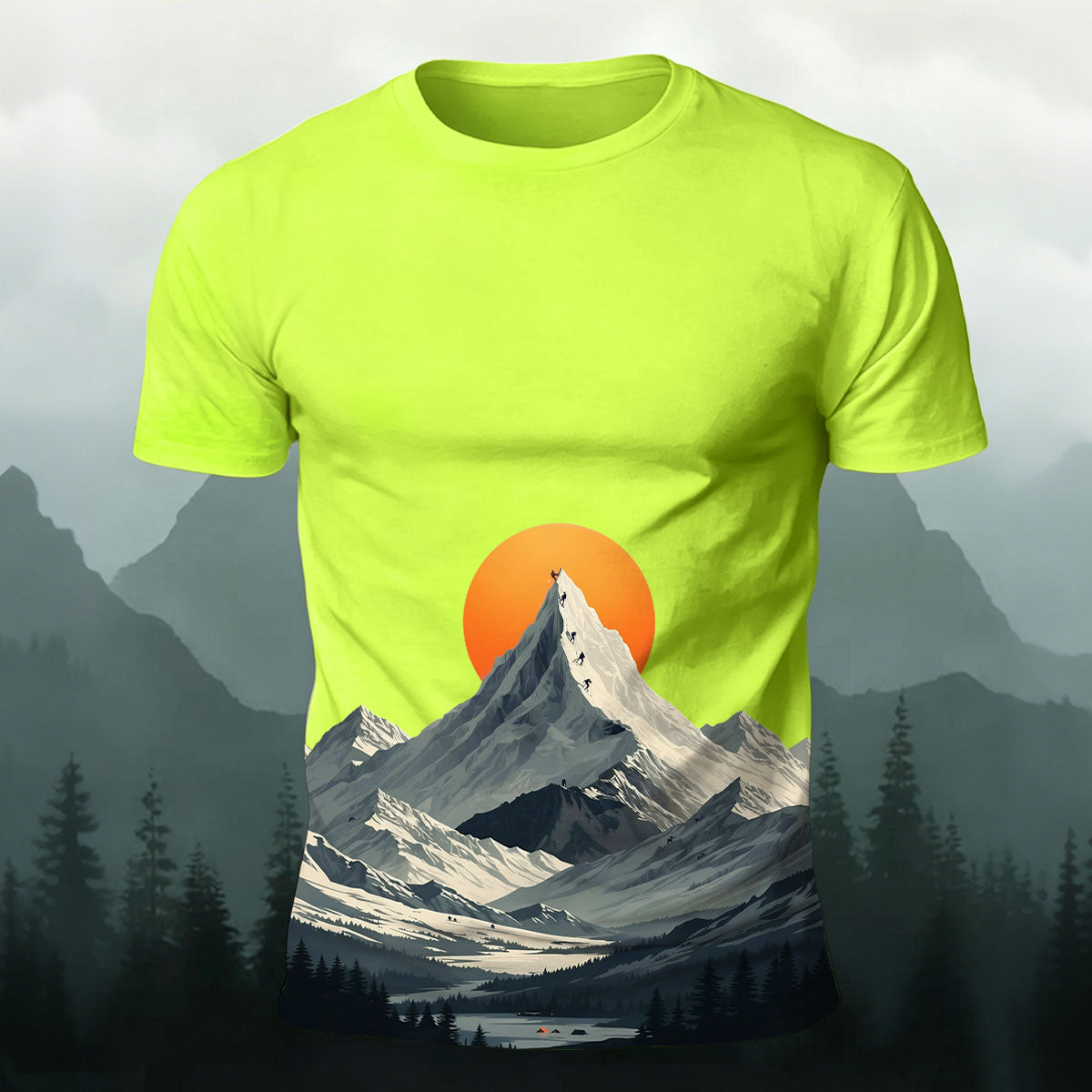 Snow-Capped Mountain Sunrise Print Comfortable Cotton T-Shirt