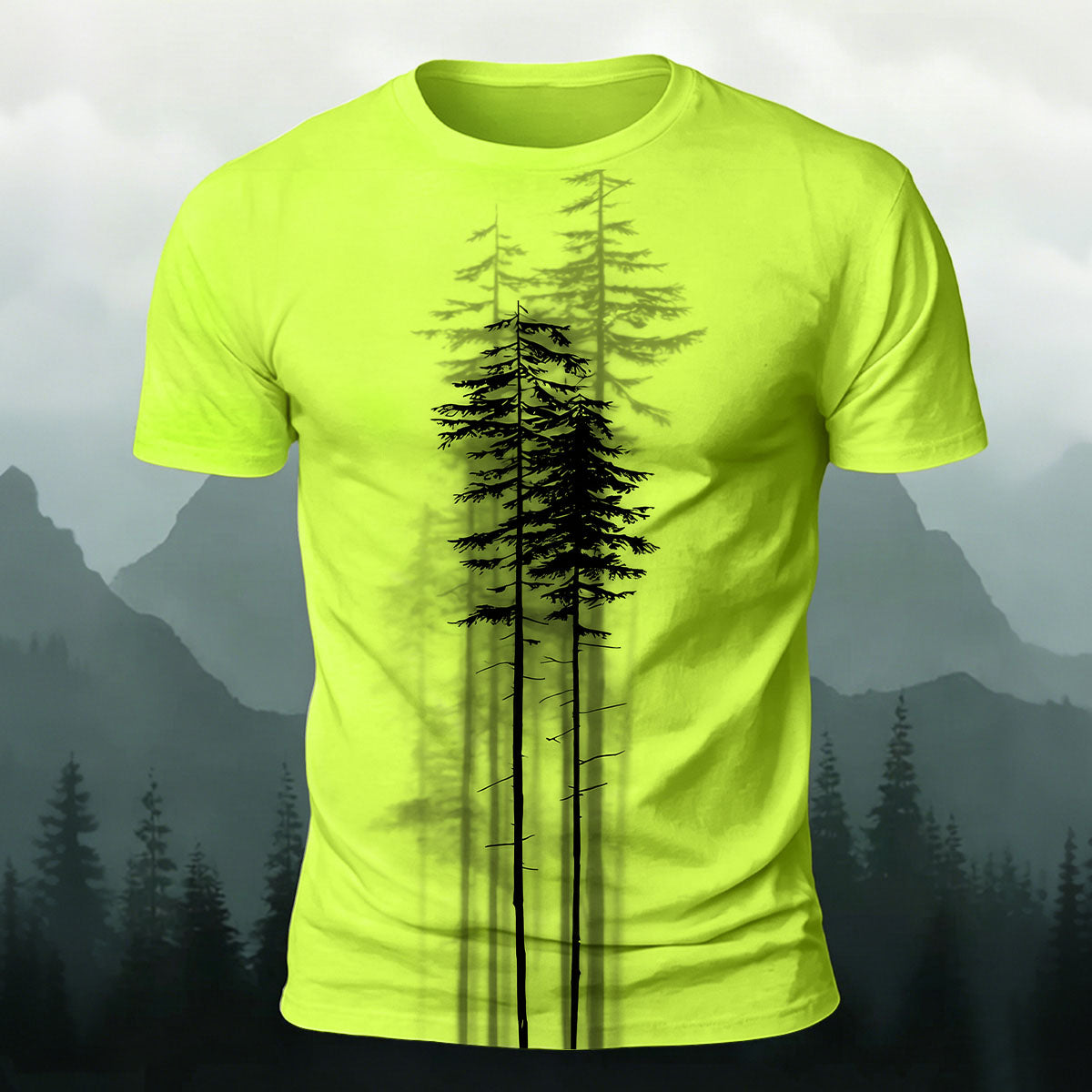 Straight Tree Pattern Retro Casual Polyester Tee