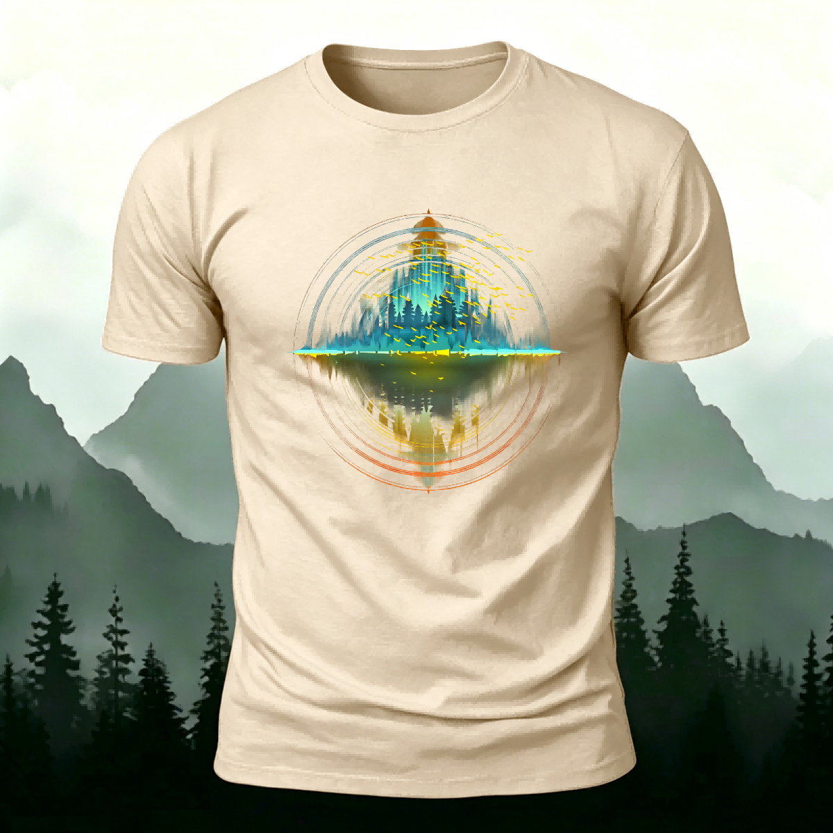 Scenic Print Outdoor Soft-touch Feel Casual T-shirt