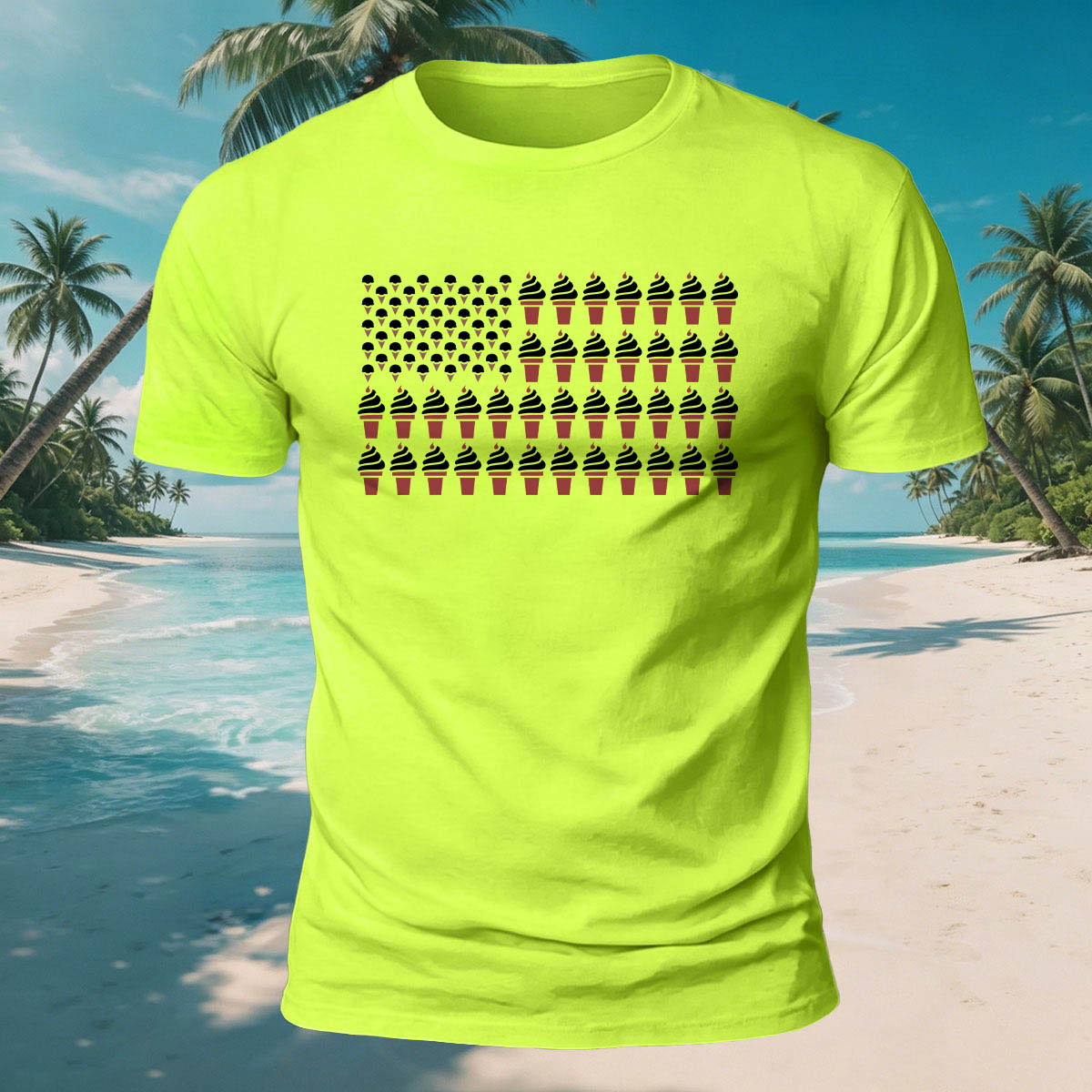 Ice Cream Flag Print Versatile Breathable Cotton T-Shirt