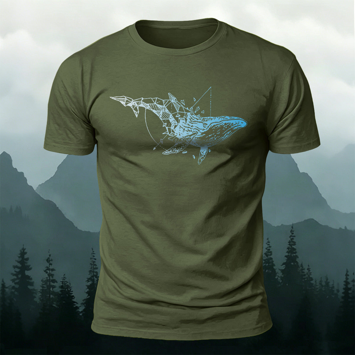 Whale-Print Design Casual 100% Cotton T-Shirt