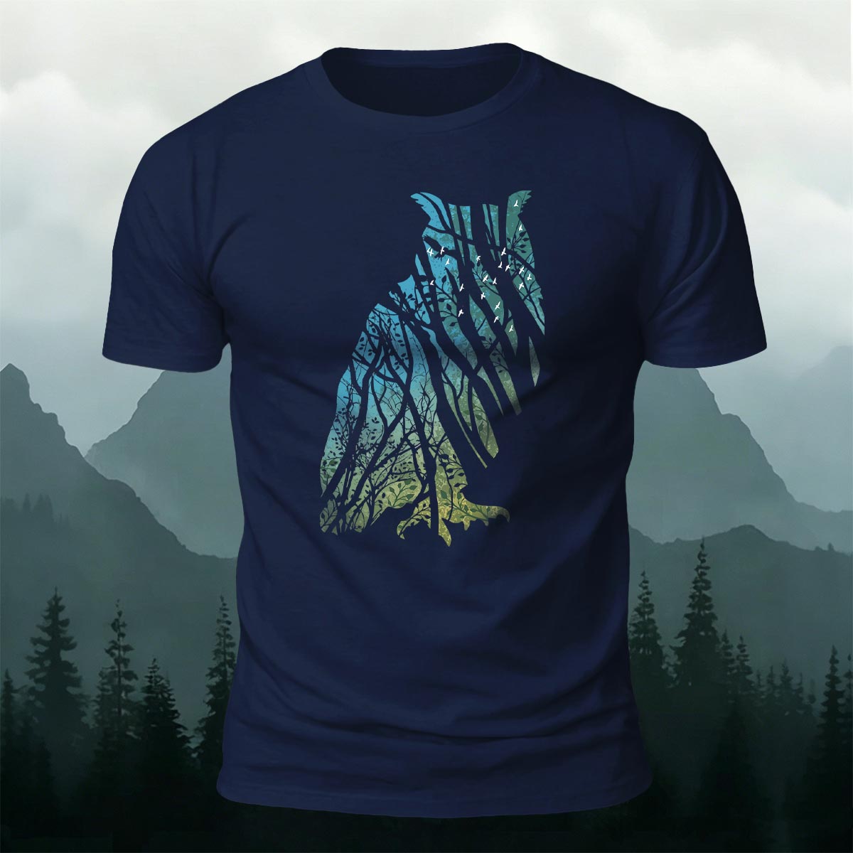 Tech Owl Art Print Casual Cotton T-Shirt Navy