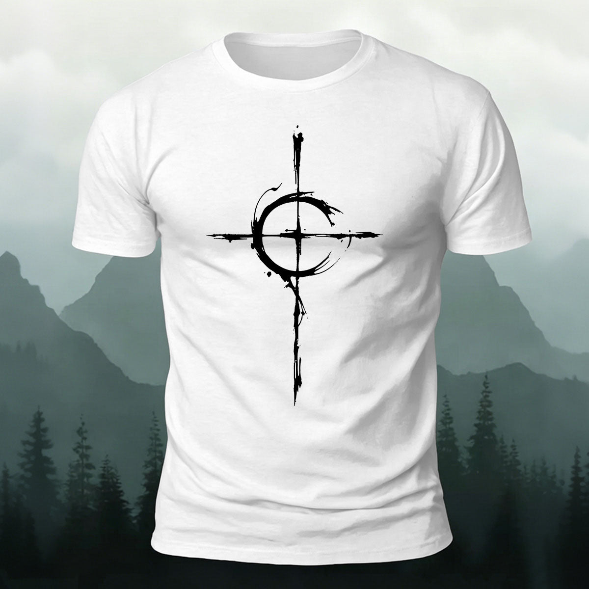 Cross-Pattern Ink Wash Print  Cotton T-shirt