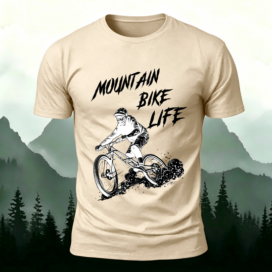 Mountain Biking Print Breathable Material T-Shirt Beige