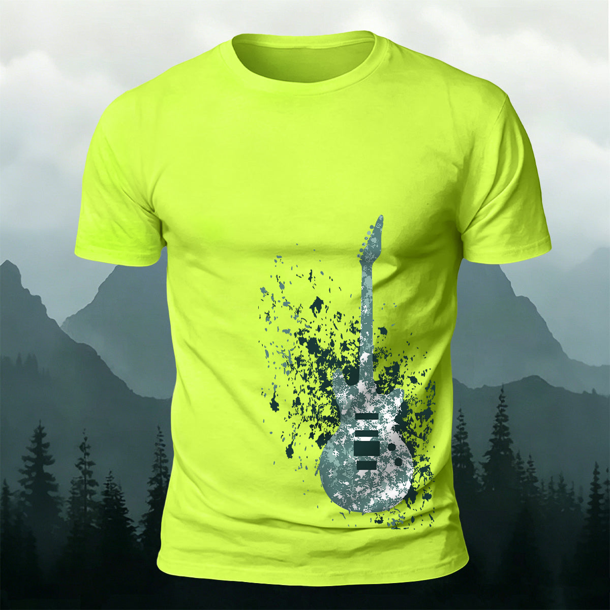 Ice Crystal Guitar Printed 100% Cotton Versatile Casual Tee