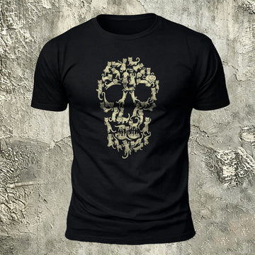 Creative Animal Collage Skull Print Casual Cotton T-Shirt