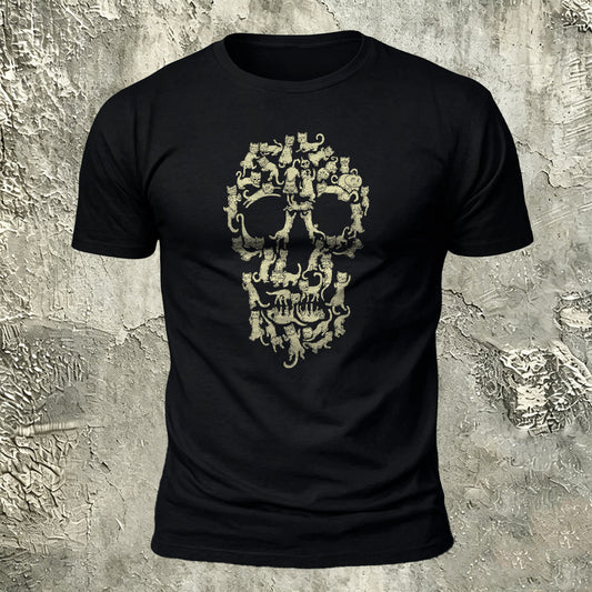 Creative Animal Collage Skull Print Casual Cotton T-Shirt
