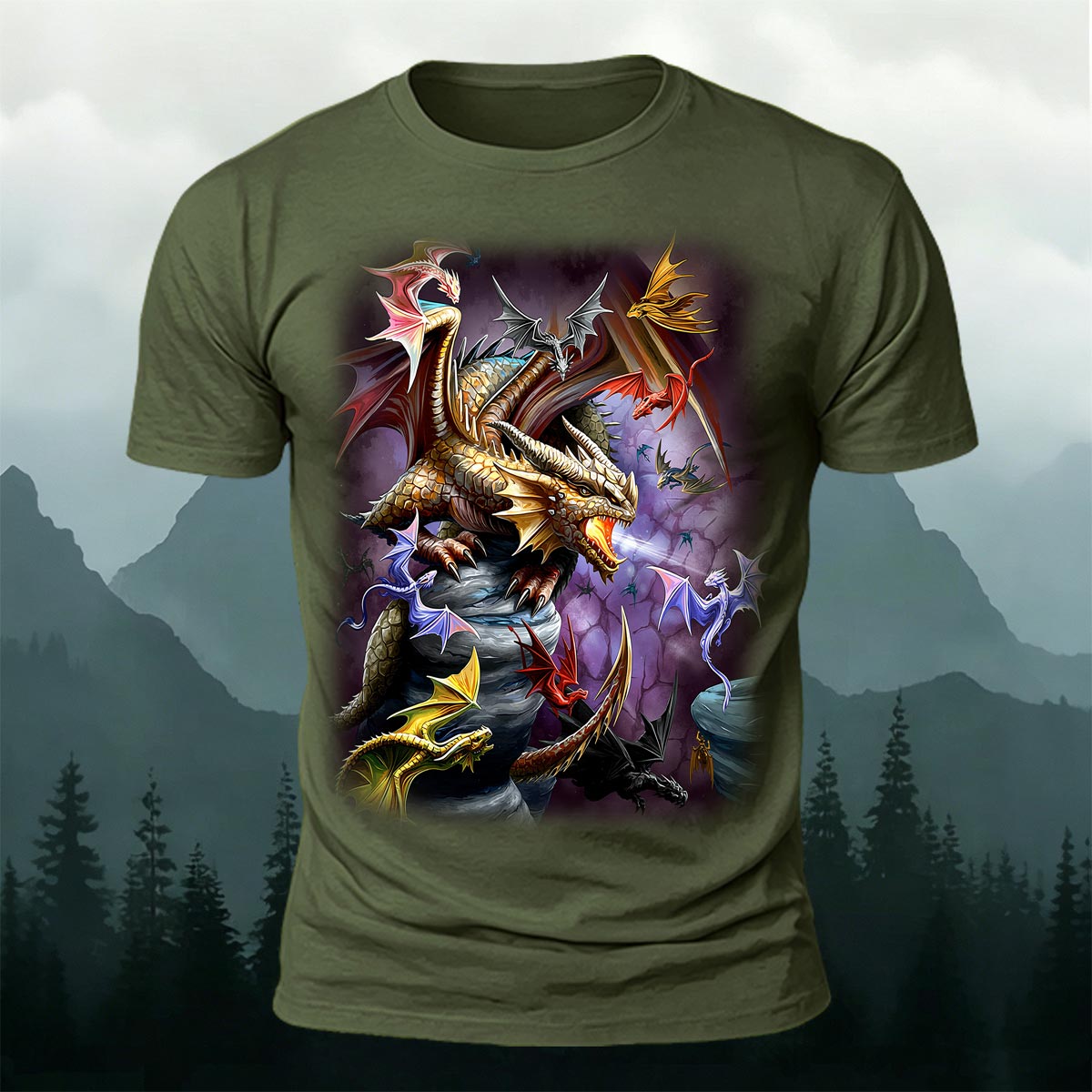Western Dragon Fantasy Art Breathable Cotton T-Shirt