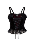 Dark Gothic Velvet Lace-Up Corset-Style Tank Top