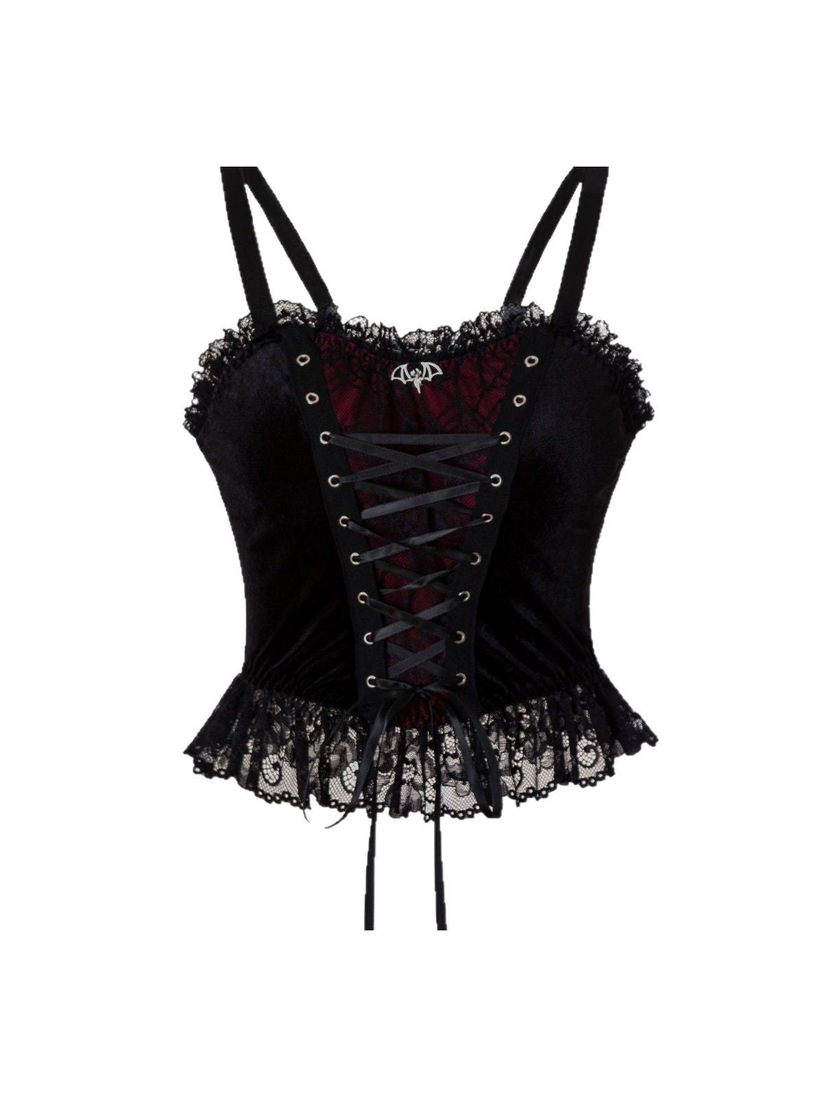 Dark Gothic Velvet Lace-Up Corset-Style Tank Top