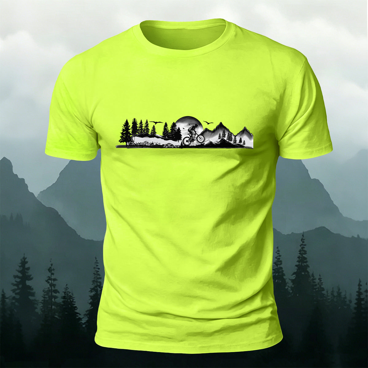 Forest Ride Chest-Print 100% Cotton Skin-Friendly T-Shirt