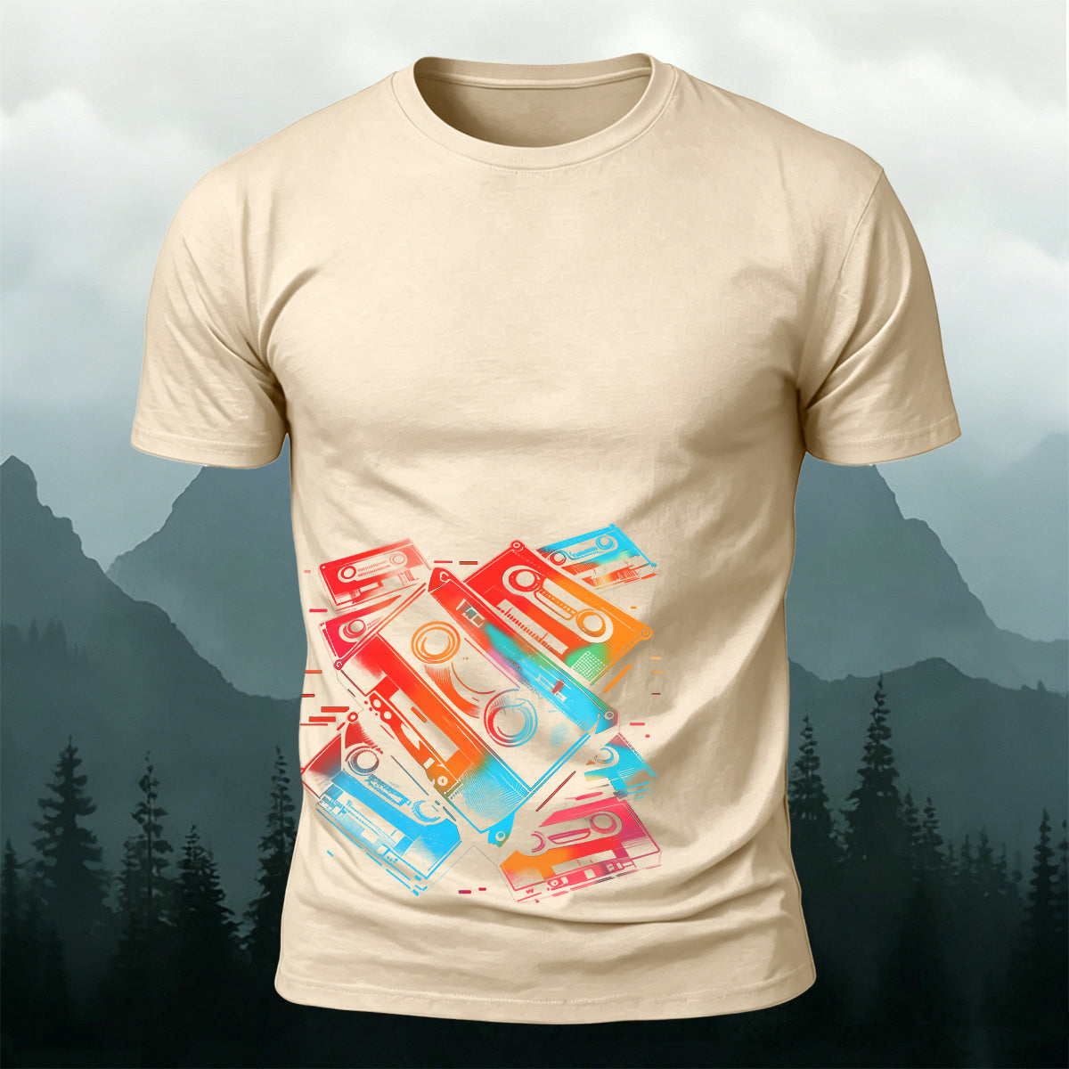 Music Cassette Graphic Trendy Casual Skin-friendly Tee