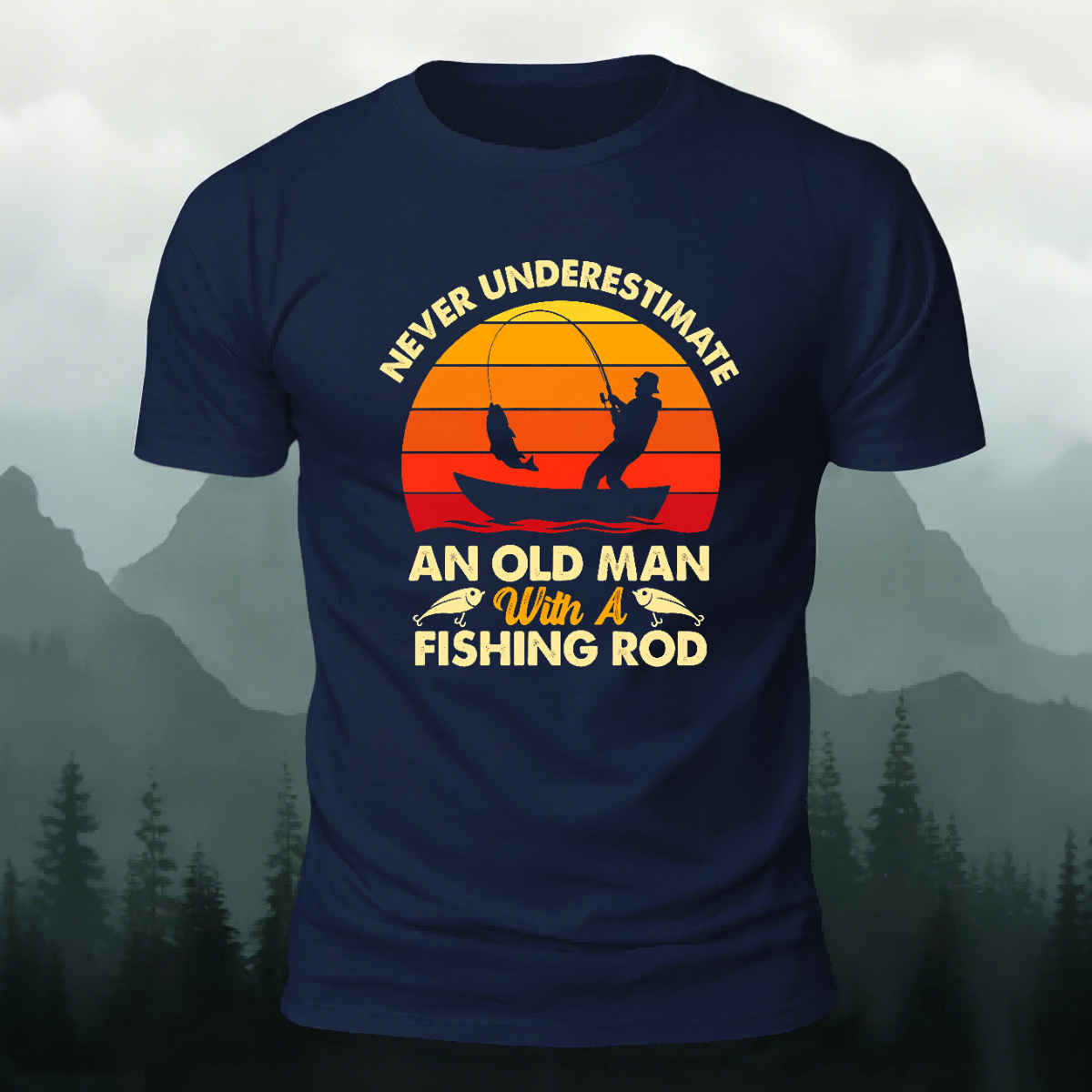 Enjoying Fishing Pattern Casual Daily Cotton T-shirt Navy