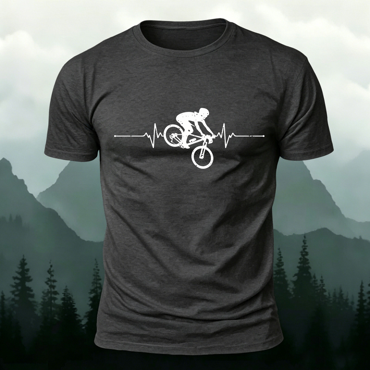 Minimalist Cycling Pattern Soft Comfortable Cotton T-Shirt Dark Grey