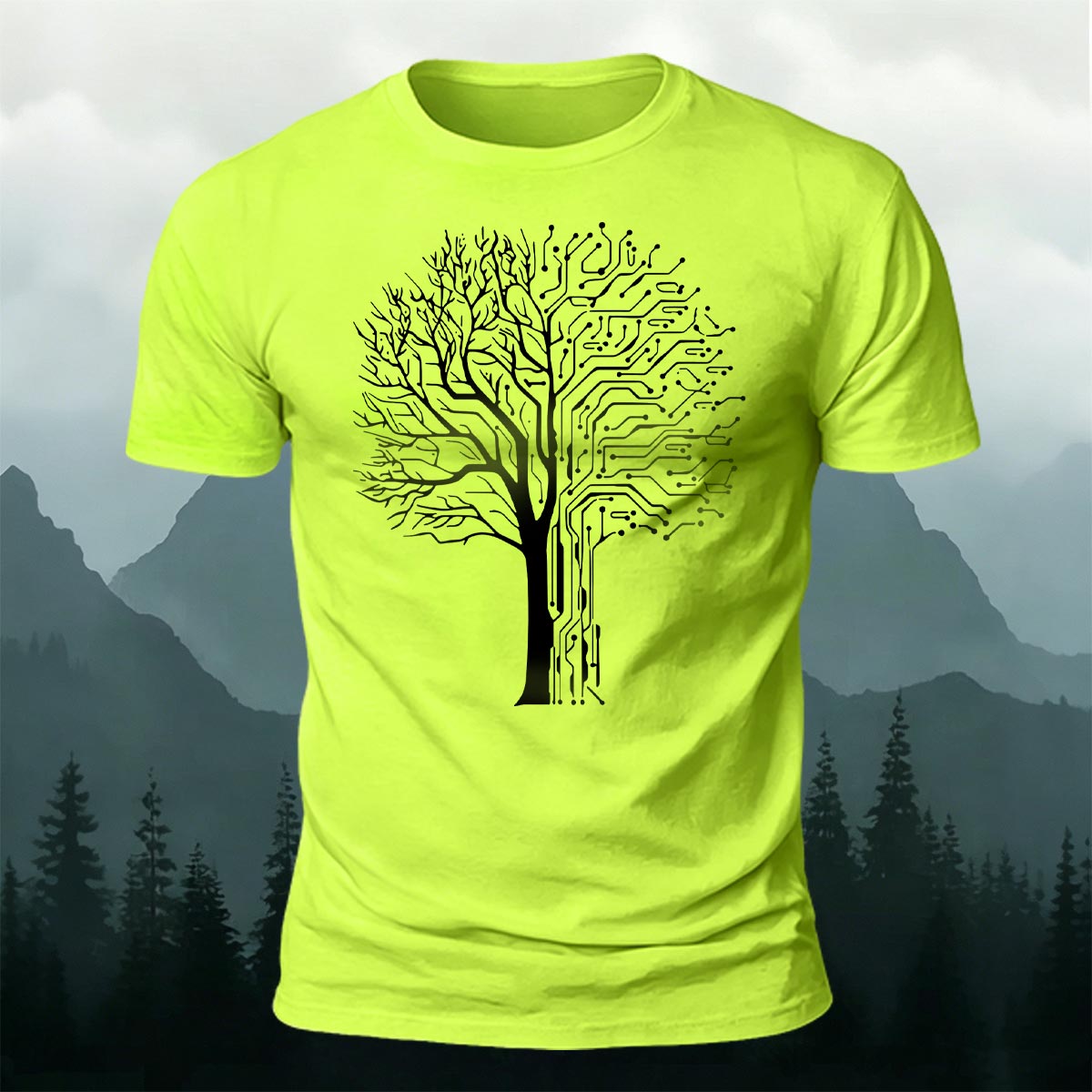 Tech-inspired tree print combed cotton T-shirt