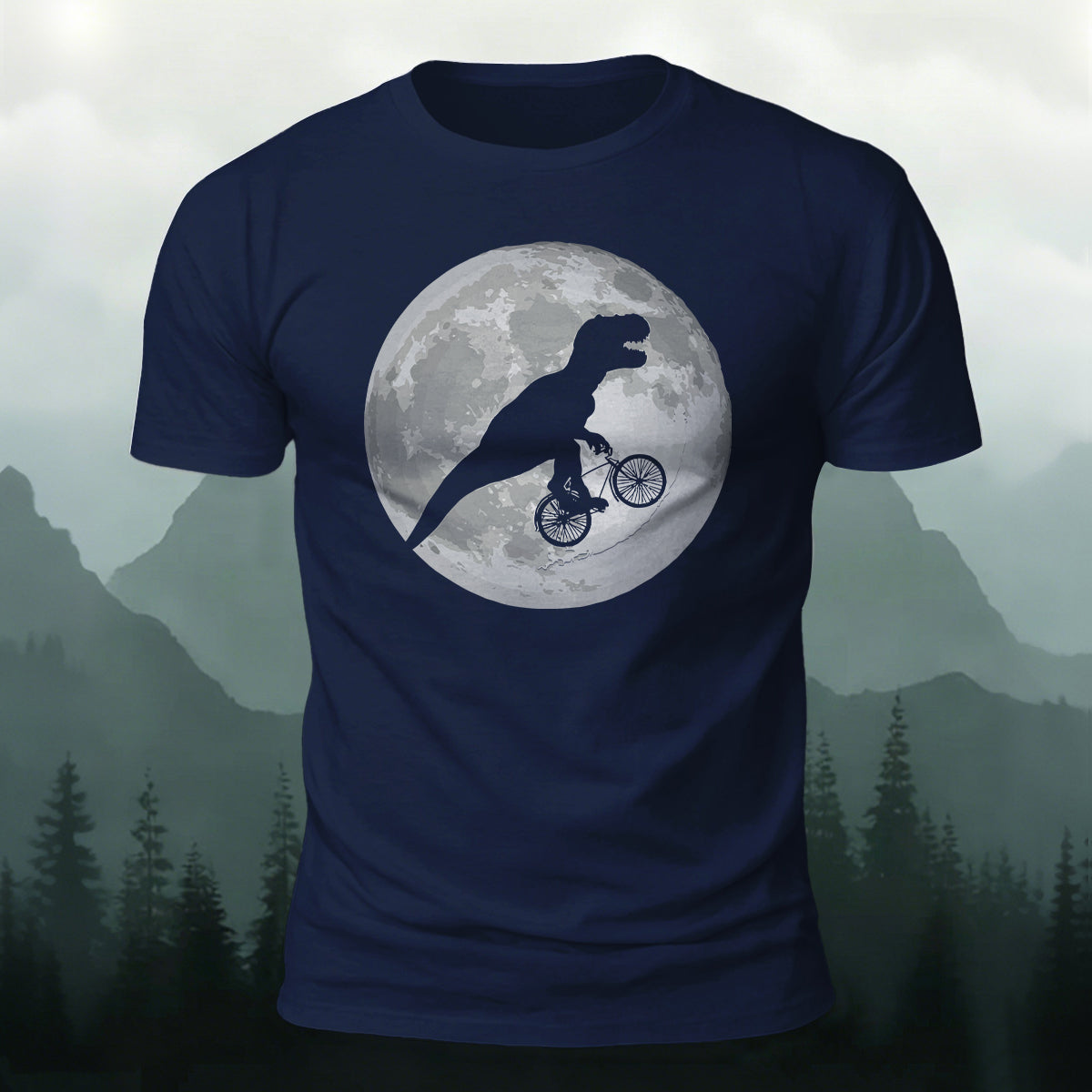 Dinosaur Fossil Bike Ride on the Moon  Cotton T-Shirt