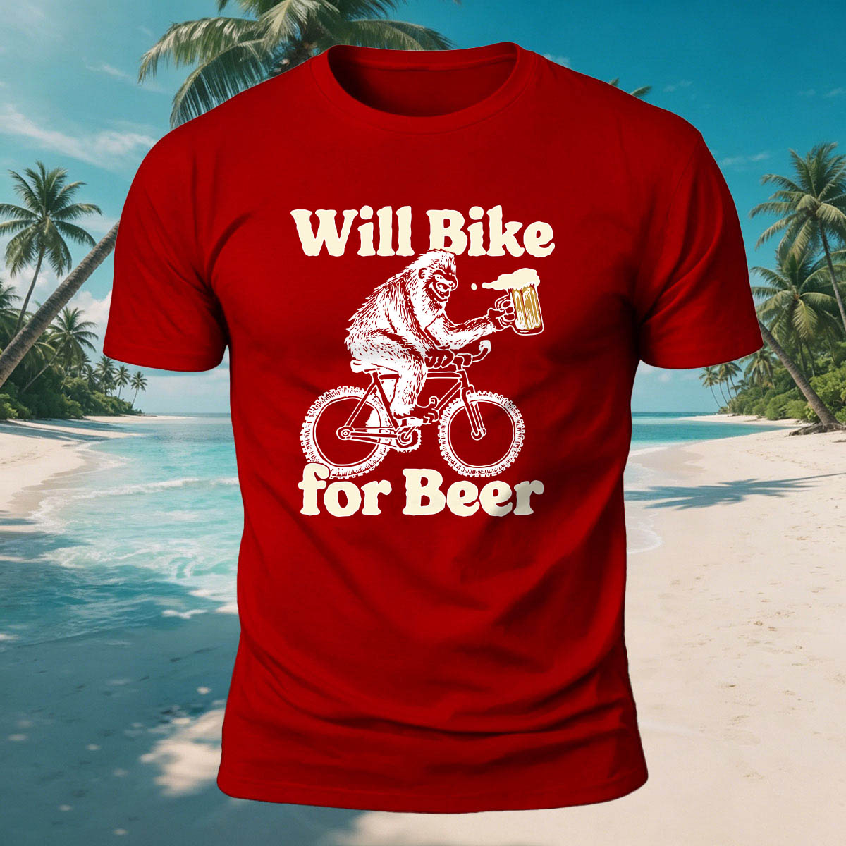 Fun Gorilla Beer Print Casual Skin-Friendly T-Shirt