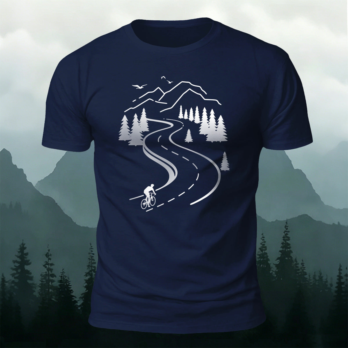 Cycling Print Casual Breathable Material T-Shirt Navy